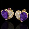 Image 1 : 2.50 ctw Amethyst & Micro Pave VS/SI Diamond Earrings 10k Yellow Gold - REF-22X5A