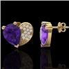 Image 2 : 2.50 ctw Amethyst & Micro Pave VS/SI Diamond Earrings 10k Yellow Gold - REF-22X5A