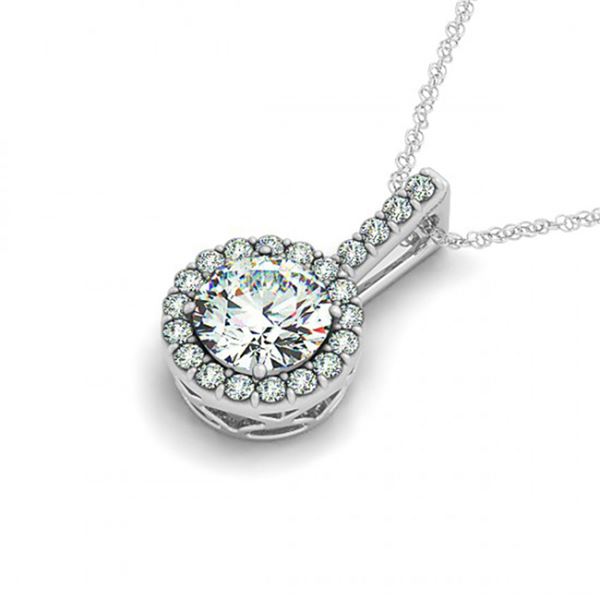 0.45 ctw Certified SI Diamond Halo Necklace 14k White Gold - REF-35X5A