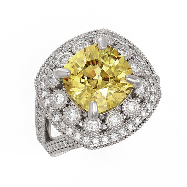 7.22 ctw Canary Citrine & Diamond Victorian Ring 14K White Gold - REF-135A5N