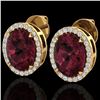 Image 1 : 5.50 ctw Garnet & Micro VS/SI Diamond Halo Earrings 18k Yellow Gold - REF-48A2N