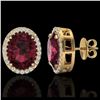 Image 2 : 5.50 ctw Garnet & Micro VS/SI Diamond Halo Earrings 18k Yellow Gold - REF-48A2N
