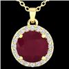 Image 2 : 2 ctw Ruby & Halo VS/SI Diamond Micro Pave Necklace 18k Yellow Gold - REF-34W4H