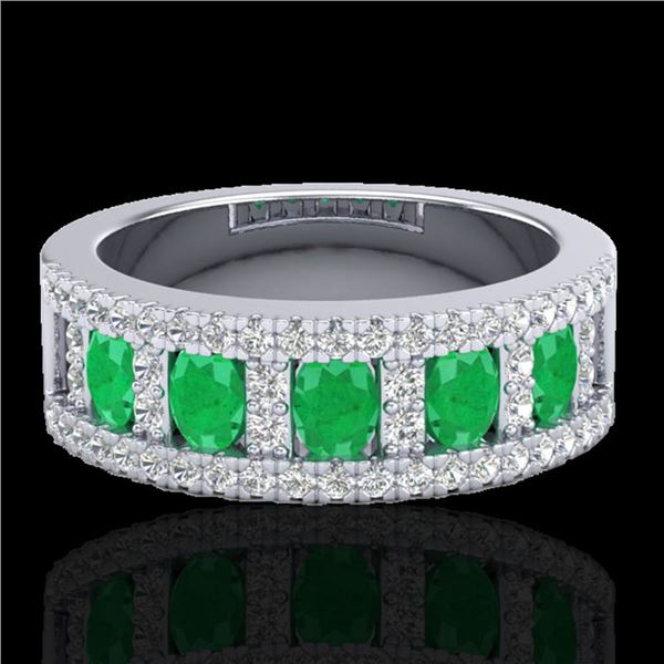 2.34 ctw Emerald & Micro Pave VS/SI Diamond Designer Ring 10k White Gold - REF-55M2G