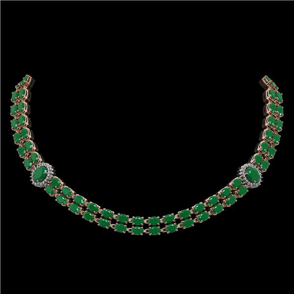 43.13 ctw Emerald & Diamond Necklace 14K Rose Gold - REF-527R3K