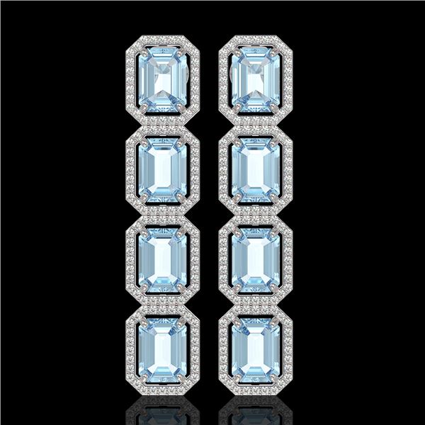 18.99 ctw Sky Topaz & Diamond Micro Pave Halo Earrings 10k White Gold - REF-178G2W