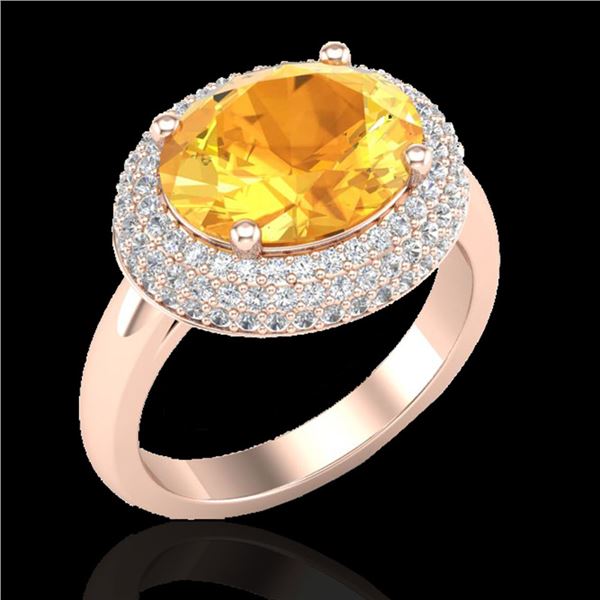 4 ctw Citrine & Micro Pave VS/SI Diamond Certified Ring 14k Rose Gold - REF-89H8R