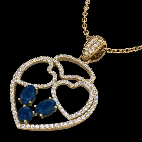 3 ctw Sapphire & Micro Pave Designer Heart Necklace 14k Yellow Gold - REF-134M5G