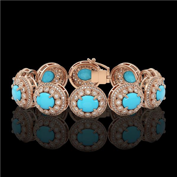 38.17 ctw Turquoise & Diamond Victorian Bracelet 14K Rose Gold - REF-1179X3A