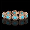 Image 1 : 38.17 ctw Turquoise & Diamond Victorian Bracelet 14K Rose Gold - REF-1179X3A