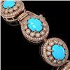 Image 3 : 38.17 ctw Turquoise & Diamond Victorian Bracelet 14K Rose Gold - REF-1179X3A