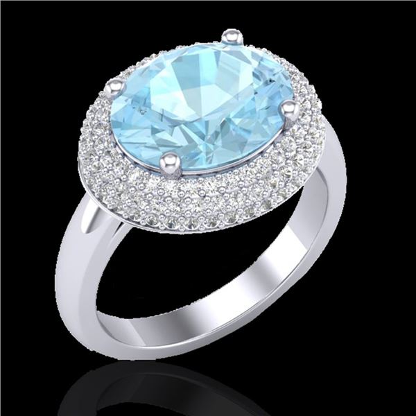 4 ctw Aquamarine & Micro Pave VS/SI Diamond Ring 18k White Gold - REF-125A3N