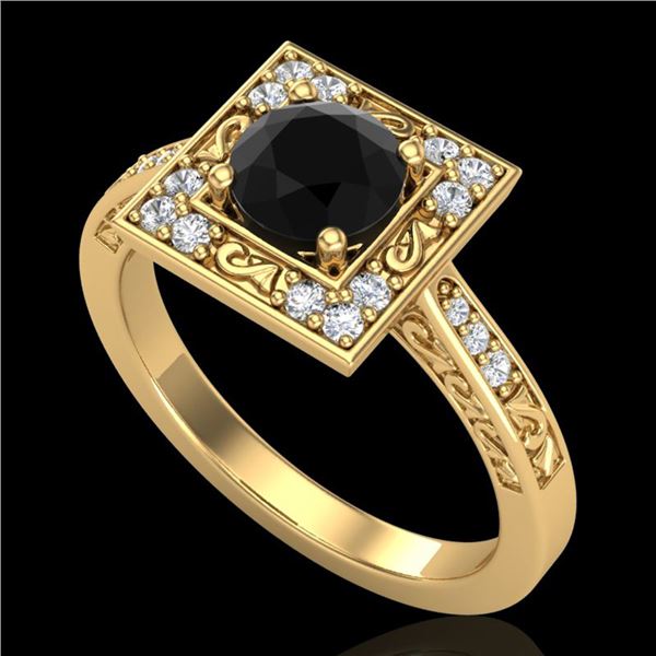 1.1 ctw Fancy Black Diamond Engagment Art Deco Ring 18k Yellow Gold - REF-87K3Y