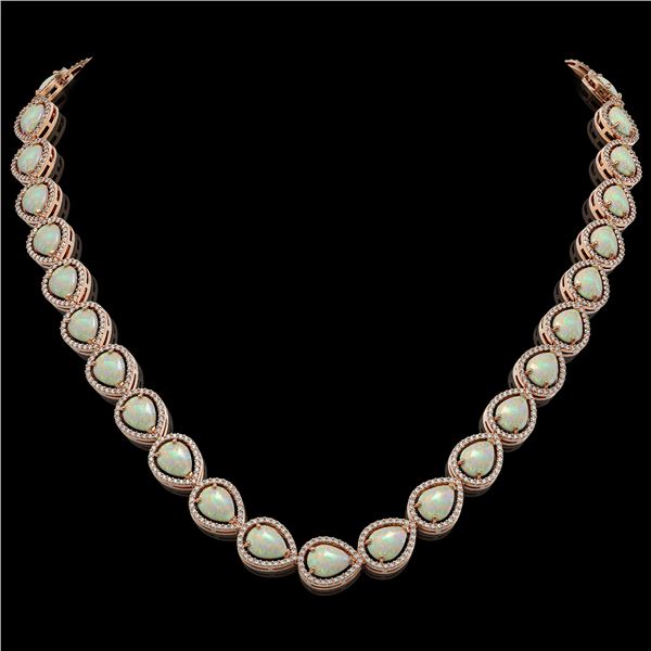 36.48 ctw Opal & Diamond Micro Pave Halo Necklace 10k Rose Gold - REF-709H3R