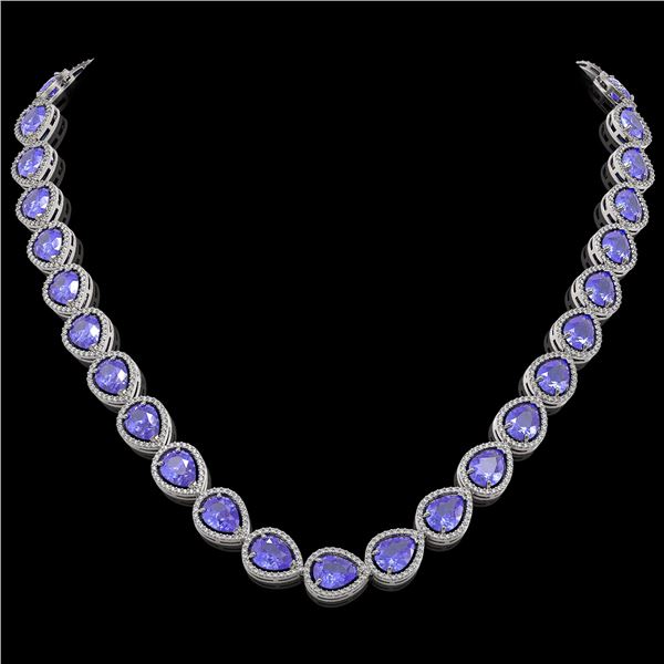 44.8 ctw Tanzanite & Diamond Micro Pave Halo Necklace 10k White Gold - REF-1134X9A