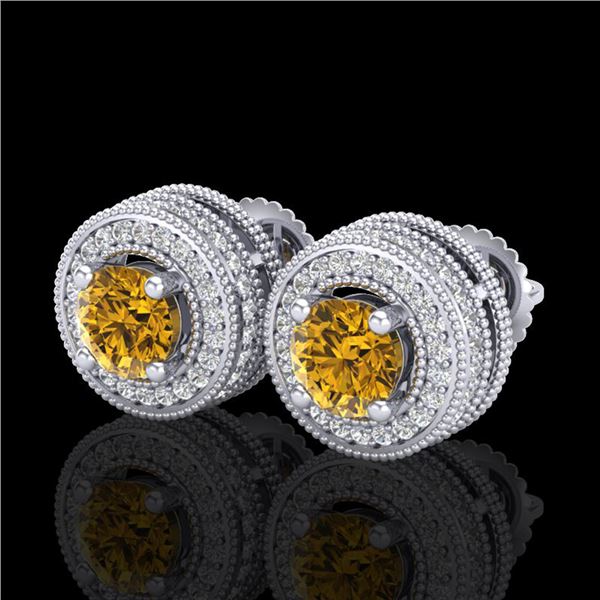 2.09 ctw Intense Fancy Yellow Diamond Art Deco Earrings 18k White Gold - REF-354W5H