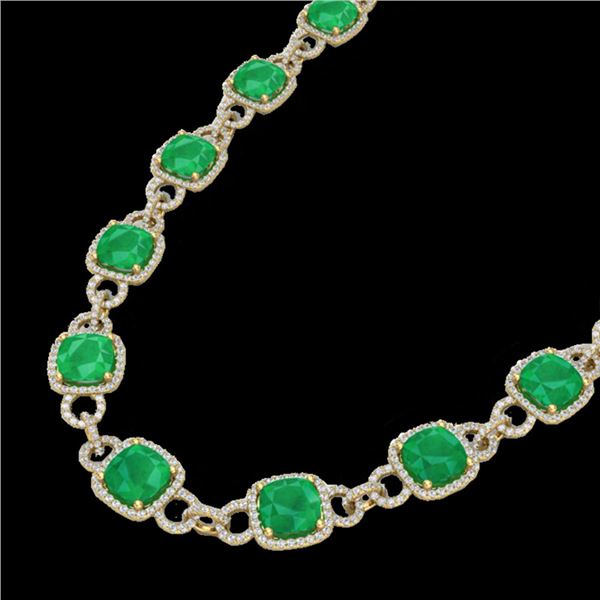 56 ctw Emerald & Micro VS/SI Diamond Eternity Necklace 14k Yellow Gold - REF-960X2A