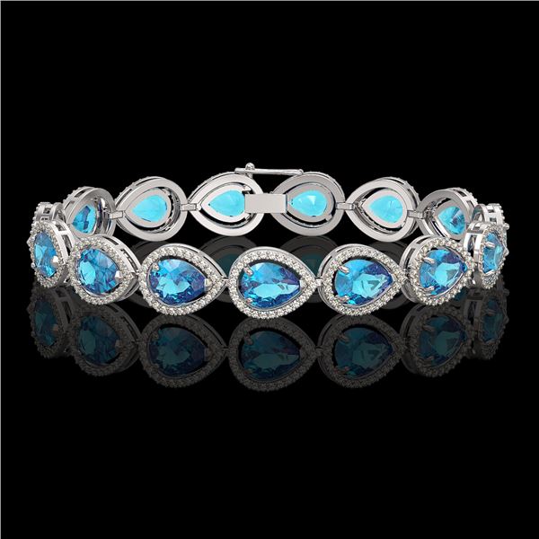 20.3 ctw Swiss Topaz & Diamond Micro Pave Halo Bracelet 10k White Gold - REF-286G2W