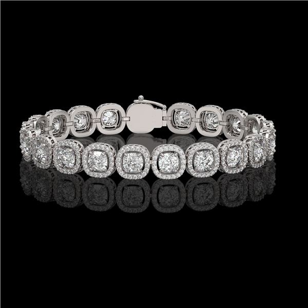 14.41 ctw Cushion Cut Diamond Micro Pave Bracelet 18K White Gold - REF-1976K8Y