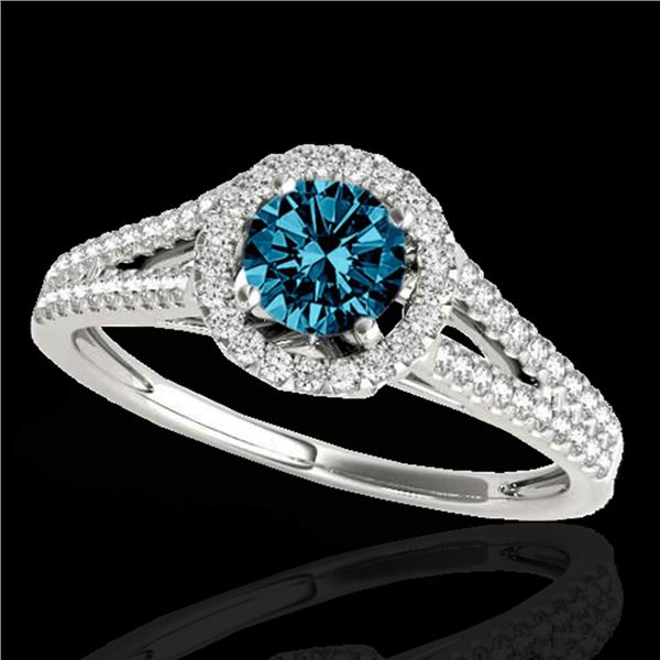 1.3 ctw SI Certified Fancy Blue Diamond Solitaire Halo Ring 10k White Gold - REF-122R2K