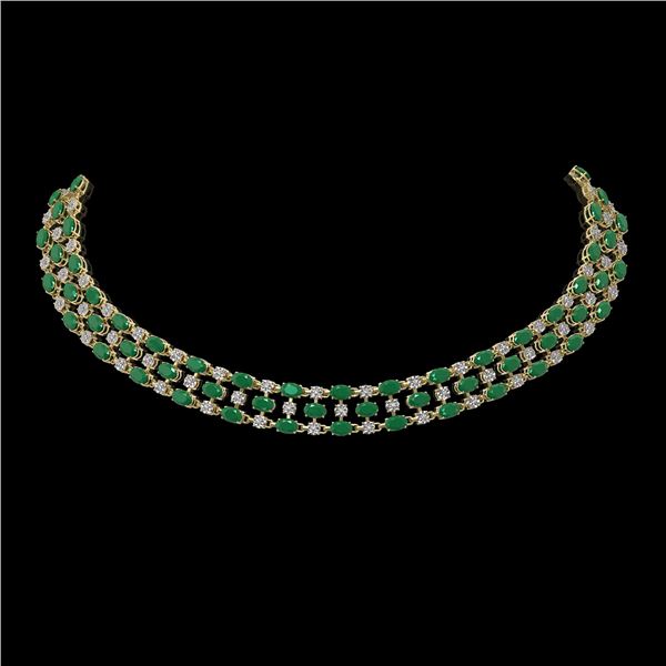 63.65 ctw Emerald & Diamond Necklace 10K Yellow Gold - REF-709G3W