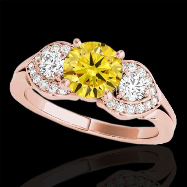 1.45 ctw SI/I Fancy Intense Yellow Diamond 3 Stone Ring 10k Rose Gold - REF-204A5N