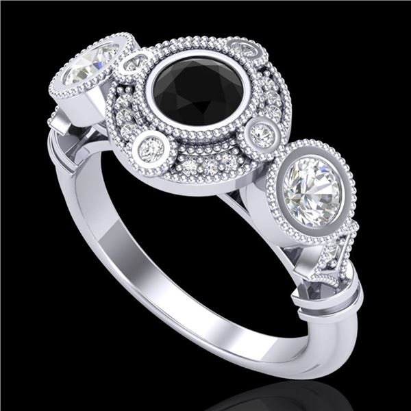 1.51 ctw Fancy Black Diamond Art Deco 3 Stone Ring 18k White Gold - REF-174Y5X
