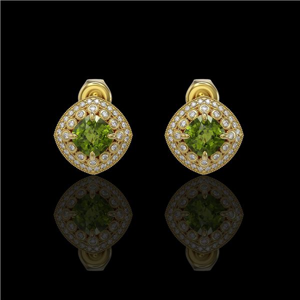 4.39 ctw Tourmaline & Diamond Victorian Earrings 14K Yellow Gold - REF-131M8G