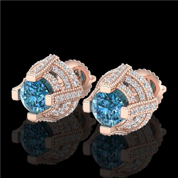 2.75 ctw Fancy Intense Blue Diamond Micro Pave Earrings 18k Rose Gold - REF-236Y4X