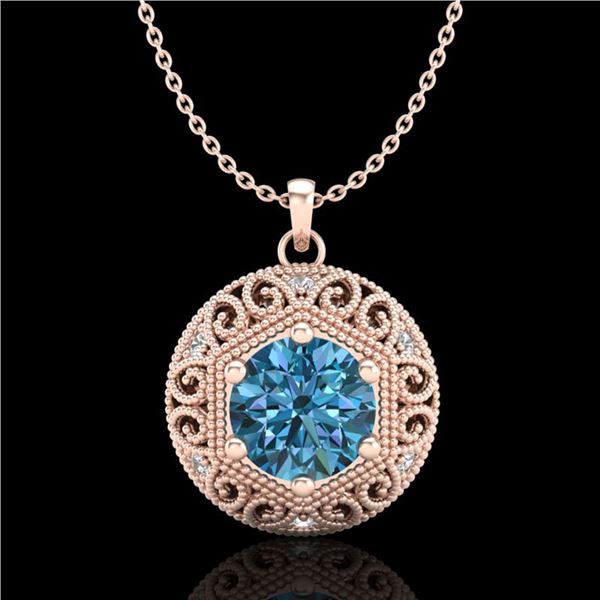 1.11 ctw Fancy Intense Blue Diamond Art Deco Necklace 18k Rose Gold - REF-161M8G