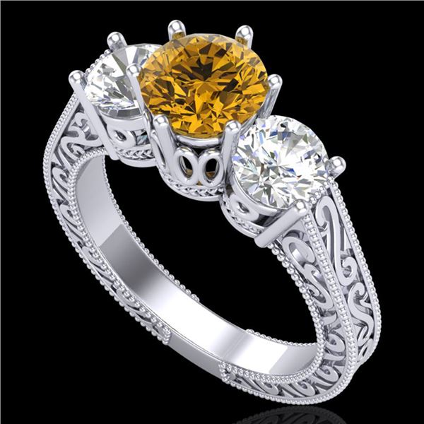 2.01 ctw Intense Fancy Yellow Diamond Art Deco Ring 18k White Gold - REF-343W6H