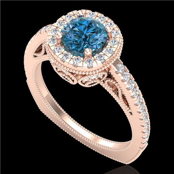 1.55 ctw Fancy Intense Blue Diamond Art Deco Ring 18k Rose Gold - REF-178W2H