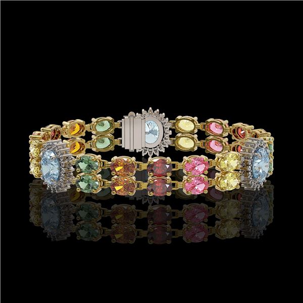 21.1 ctw Sapphire & Diamond Bracelet 14K Yellow Gold - REF-273K3Y