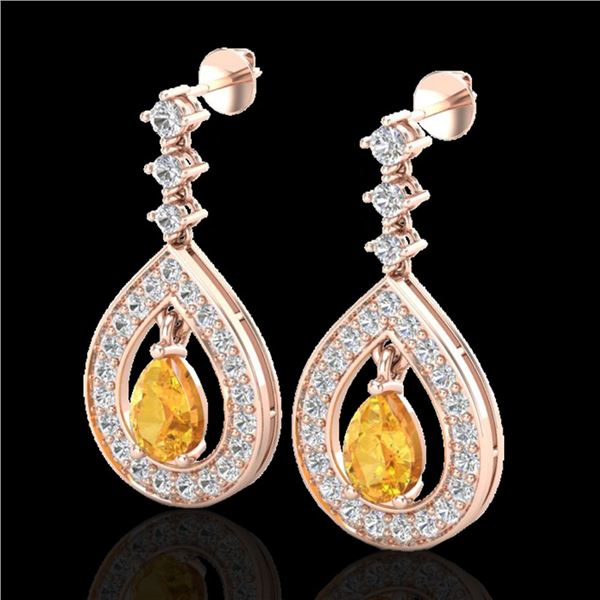 2.25 ctw Citrine & Micro Pave VS/SI Diamond Earrings 14k Rose Gold - REF-99H8R