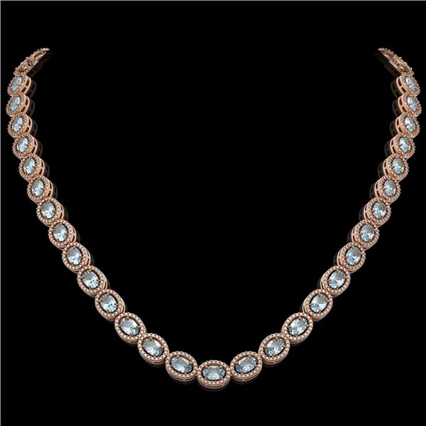 24.65 ctw Aquamarine & Diamond Micro Pave Halo Necklace 10k Rose Gold - REF-600X2A