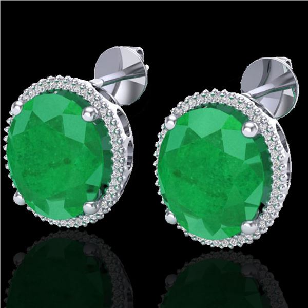 25 ctw Emerald & Micro Pave VS/SI Diamond Earrings 18k White Gold - REF-254N5F