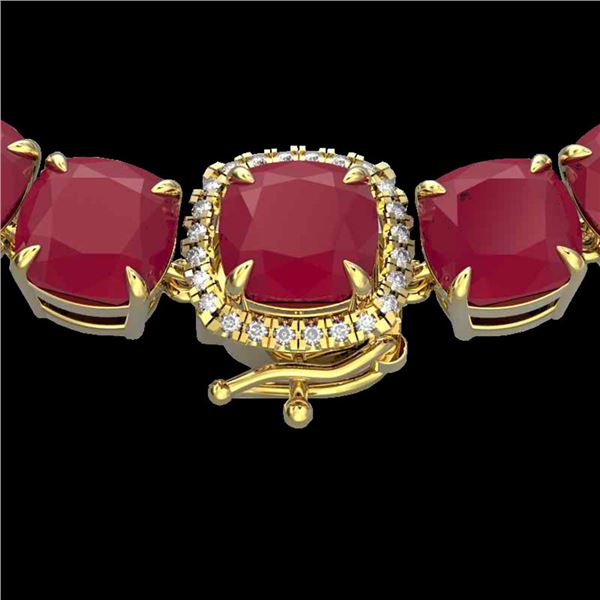 116 ctw Ruby & Diamond Micro Pave Necklace 14k Yellow Gold - REF-581M8G