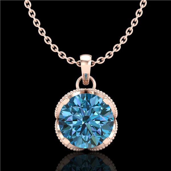 1.13 ctw Fancy Intense Blue Diamond Art Deco Necklace 18k Rose Gold - REF-123A6N