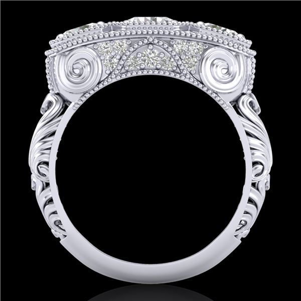 2.51 ctw VS/SI Diamond Solitaire Art Deco 3 Stone Ring 18k White Gold - REF-360R2K