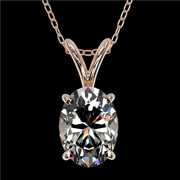1 ctw Certified VS/SI Quality Oval Diamond Necklace 10k Rose Gold - REF-239H3R