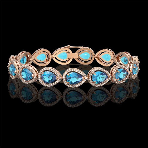 20.3 ctw Swiss Topaz & Diamond Micro Pave Halo Bracelet 10k Rose Gold - REF-286H2R