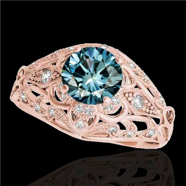 1.36 ctw SI Certified Blue Diamond Solitaire Antique Ring 10k Rose Gold - REF-129X5A