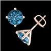 Image 3 : 3.01 ctw Fancy Intense Blue Diamond Art Deco Earrings 18k Rose Gold - REF-354H5R