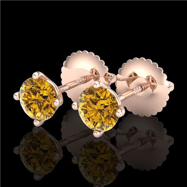 0.65 ctw Intense Fancy Yellow Diamond Art Deco Earrings 18k Rose Gold - REF-61M4G