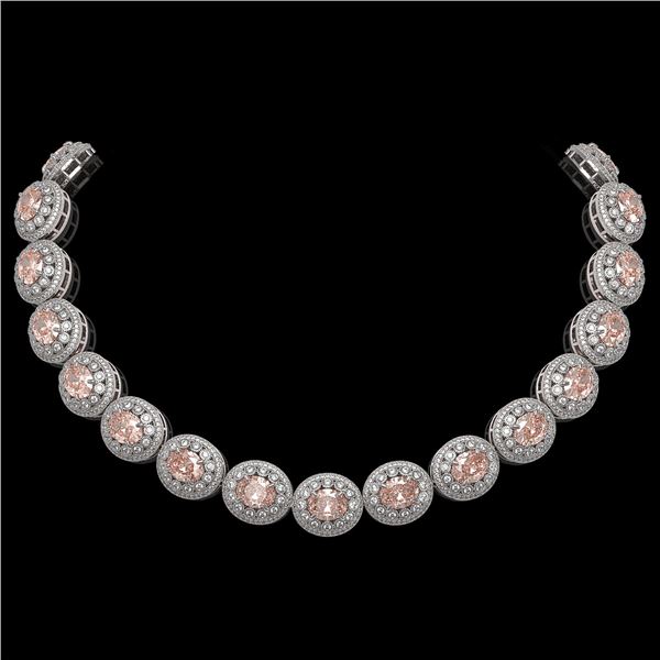93.04 ctw Morganite & Diamond Victorian Necklace 14K White Gold - REF-3788G9W