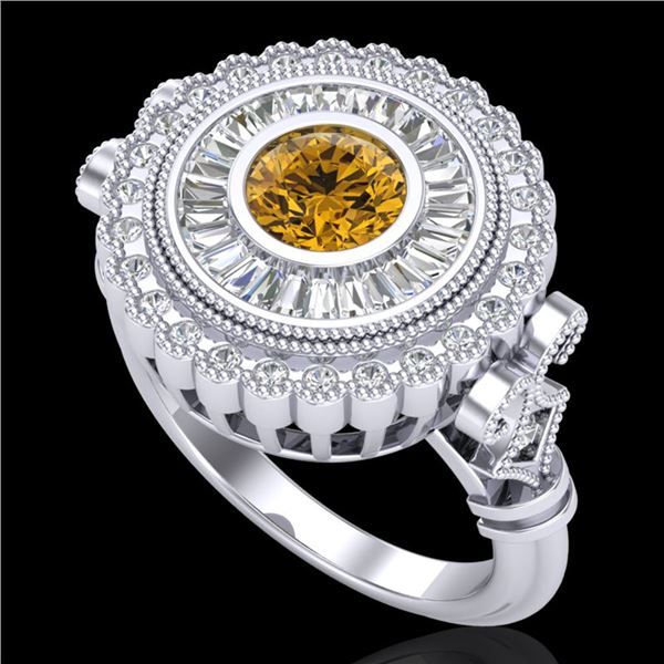 2.03 ctw Intense Fancy Yellow Diamond Art Deco Ring 18k White Gold - REF-245G5W