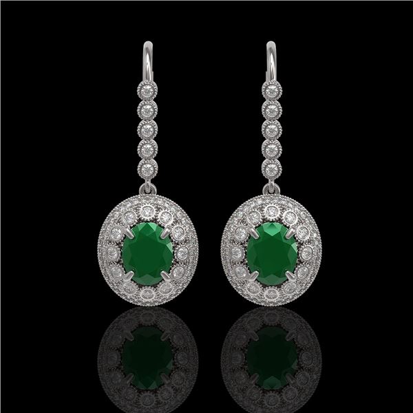 9.25 ctw Certified Emerald & Diamond Victorian Earrings 14K White Gold - REF-256M2G
