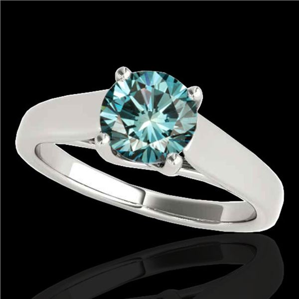 1.5 ctw SI Certified Fancy Blue Diamond Solitaire Ring 10k White Gold - REF-218X2A