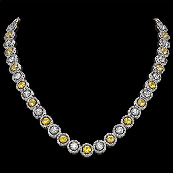 31.64 ctw Canary & Diamond Micro Pave Necklace 18K White Gold - REF-3354K5Y