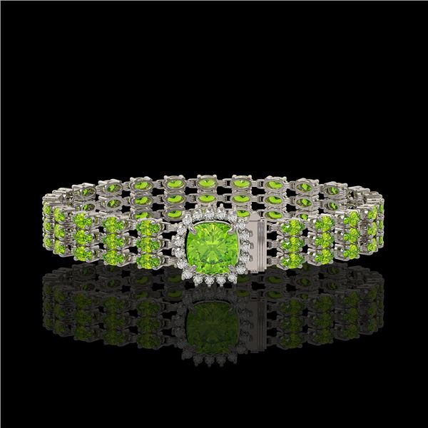 29.26 ctw Peridot & Diamond Bracelet 14K White Gold - REF-281N8F